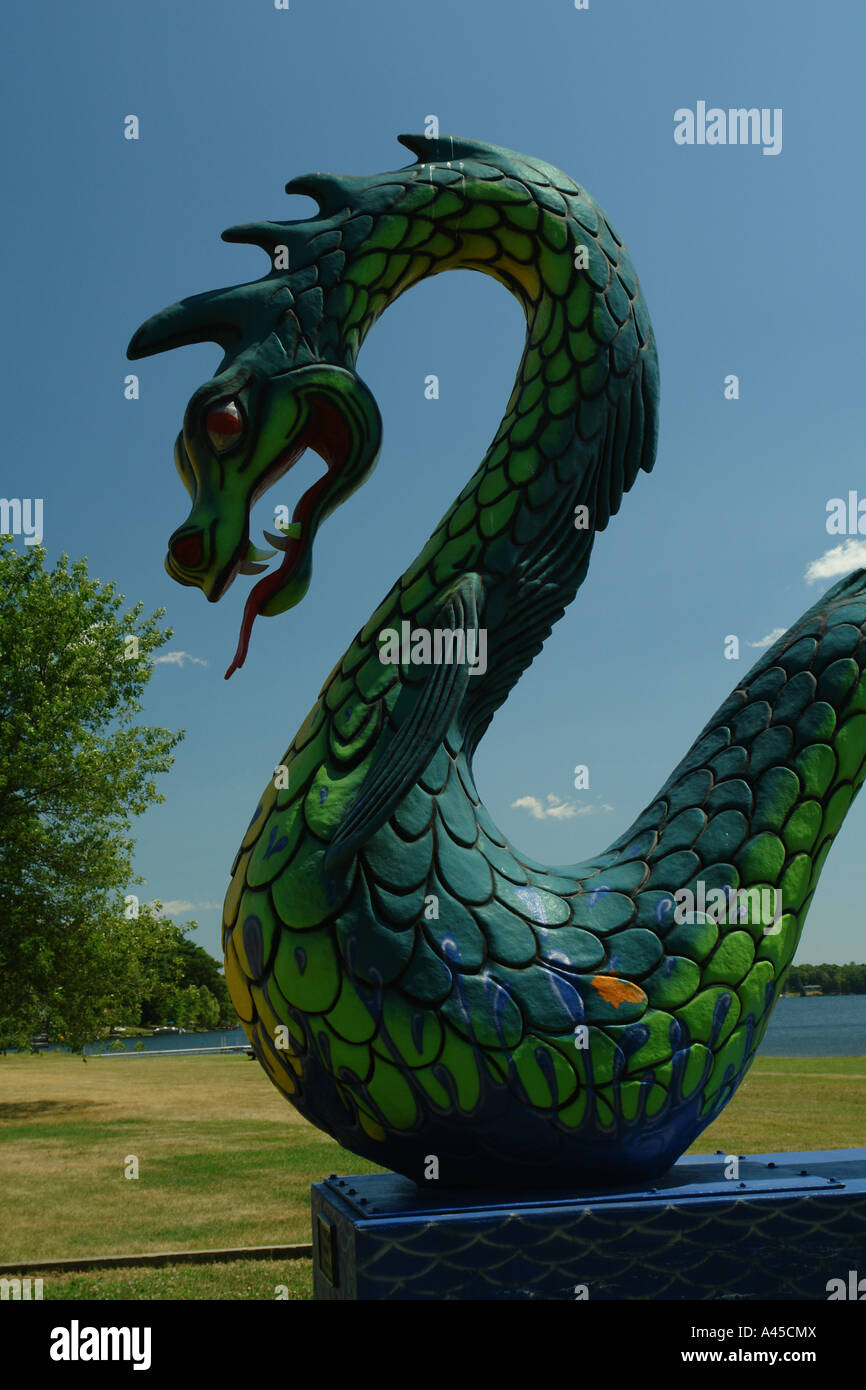 AJD57417, Crosby, MN, Minnesota, Serpent Lake, dragon, serpent statue Stock Photo