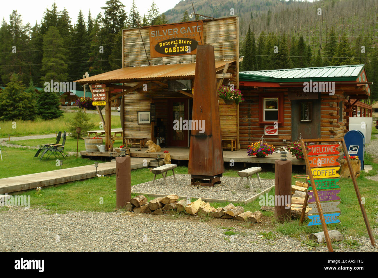 AJD57123, Silver Gate, MT, Montana, General Store & Cabins Stock Photo