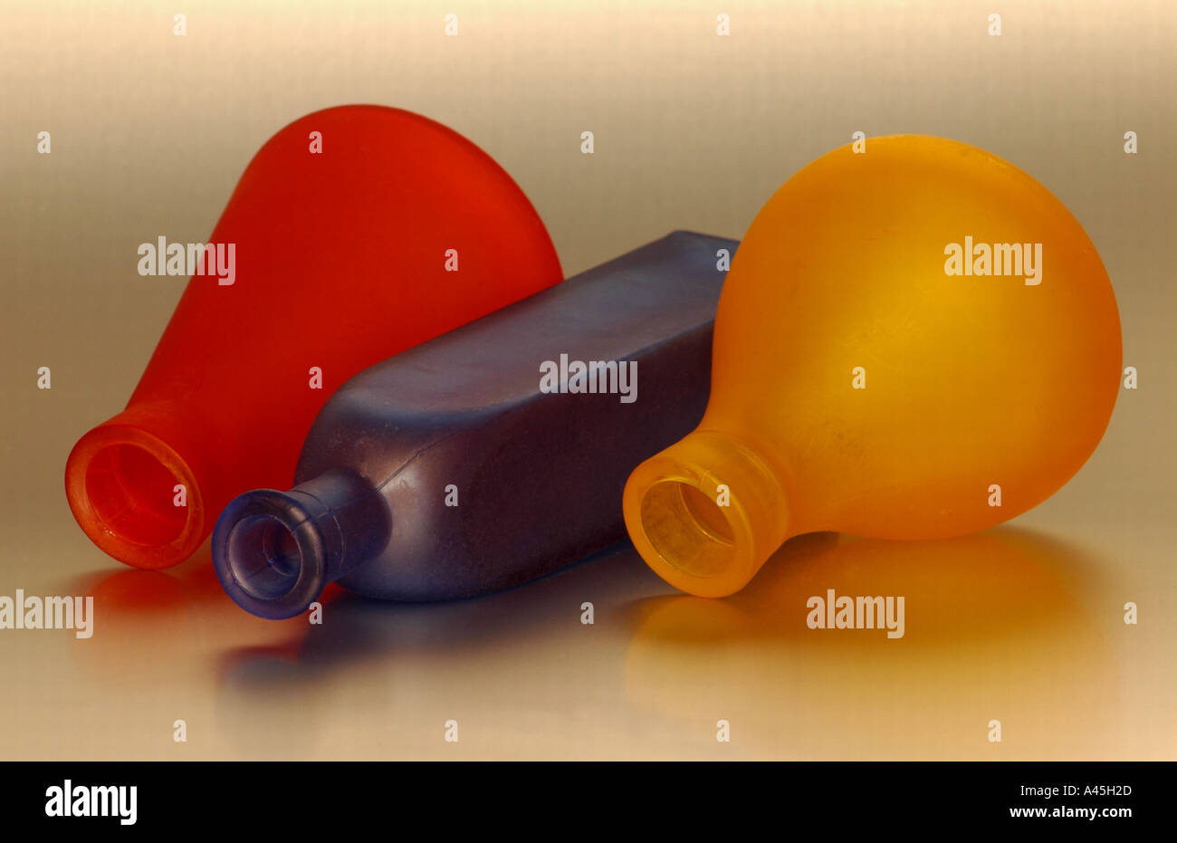 Coloured glass bottle still life Stock Photo