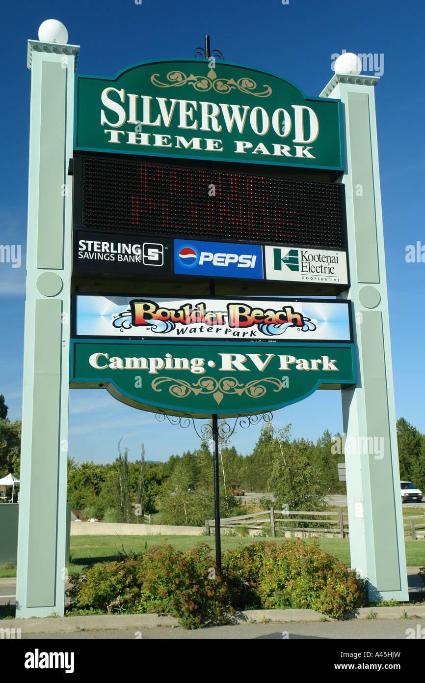 AJD56328, Athol , ID, Idaho, Silverwood Theme Park, entrance sign Stock Photo