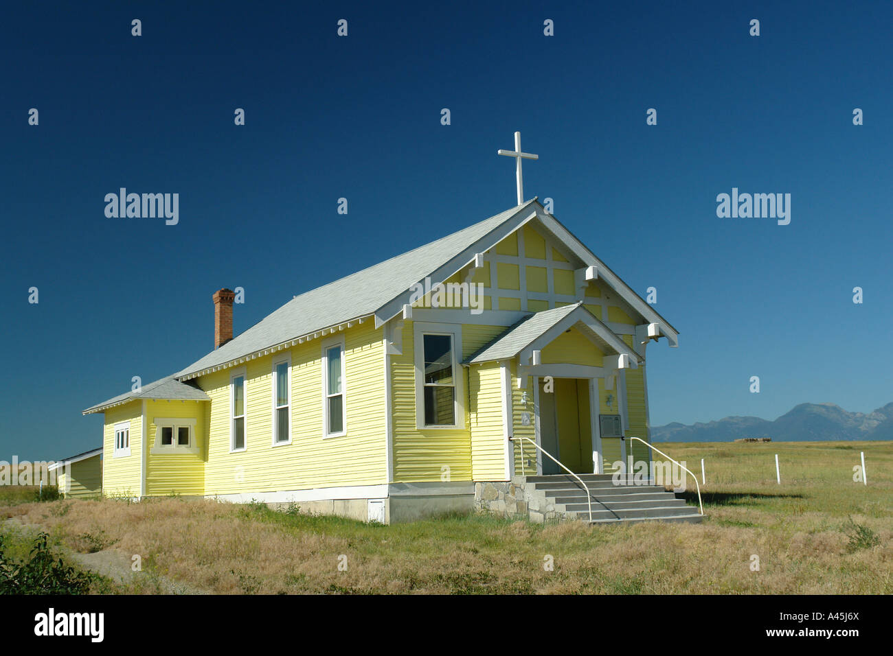 AJD56491, Moiese, MT, Montana, Flathead Indian Reservation, Mission Valley, Indian Church Stock Photo