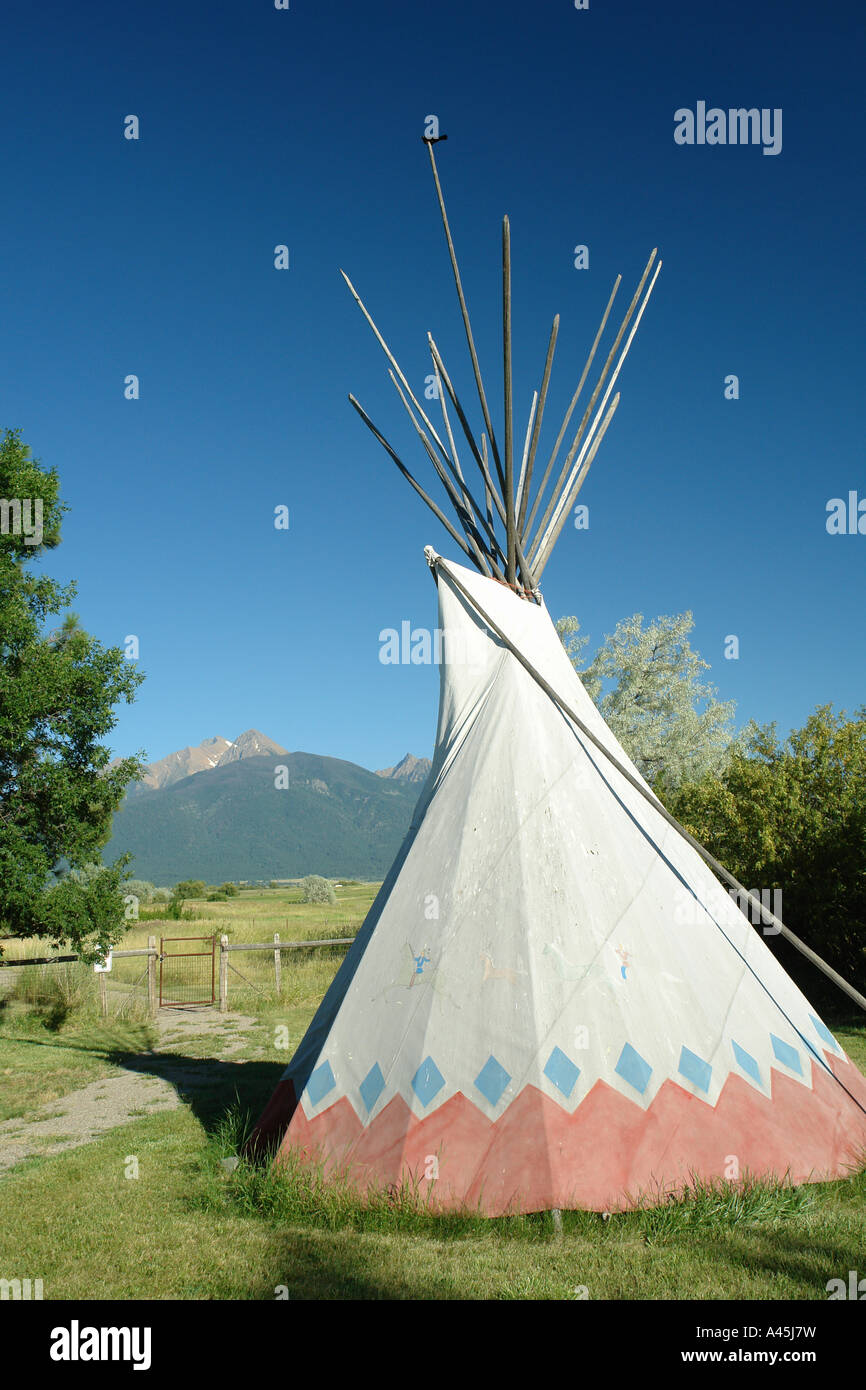 AJD56500, Ronan, MT, Montana, Flathead Indian Reservation, Mission Valley, Ninepipes Museum of Early Montana, tepee Stock Photo