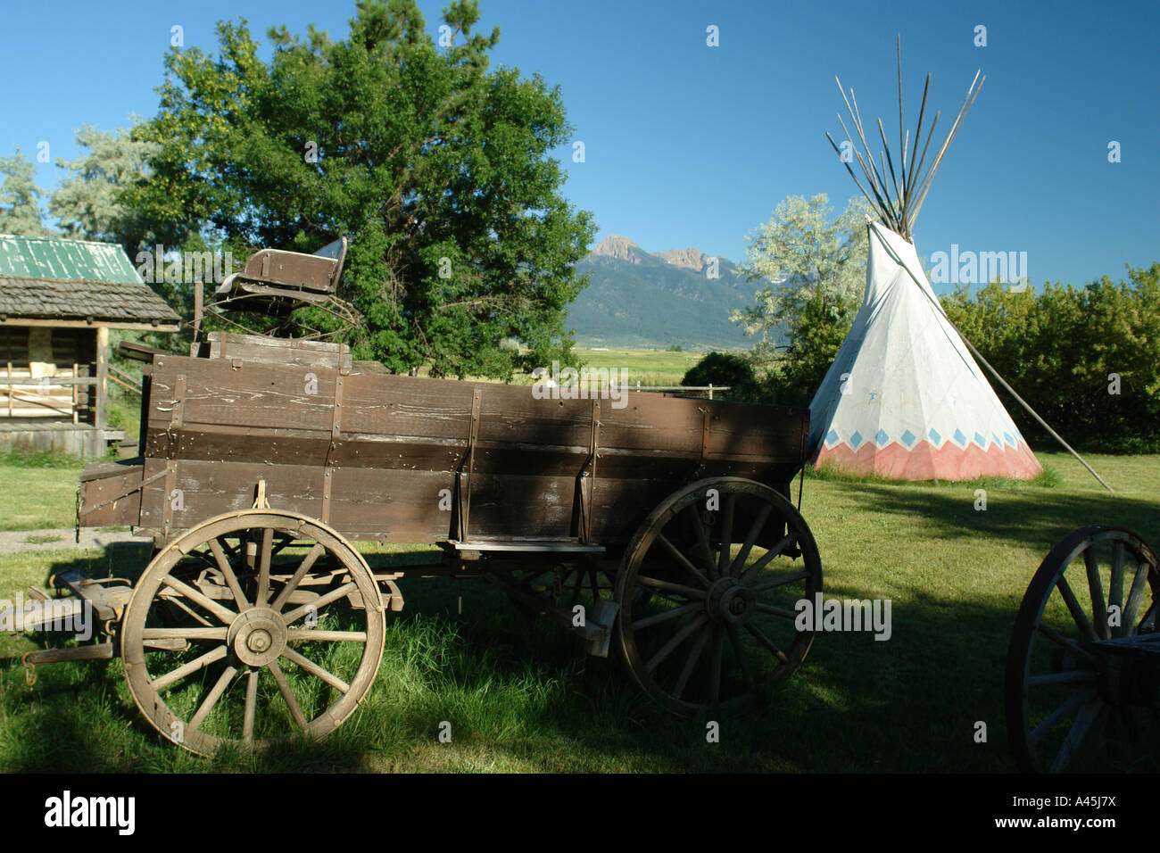 AJD56501, Ronan, MT, Montana, Flathead Indian Reservation, Mission Valley, Ninepipes Museum of Early Montana, tepee Stock Photo