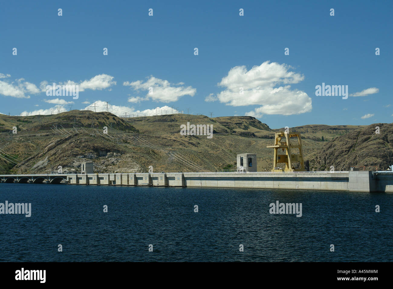 AJD55860, Coulee Dam, WA, Washington, Grand Coulee, Columbia River, Lake Franklin D. Roosevelt National Recreation Area, Banks Stock Photo