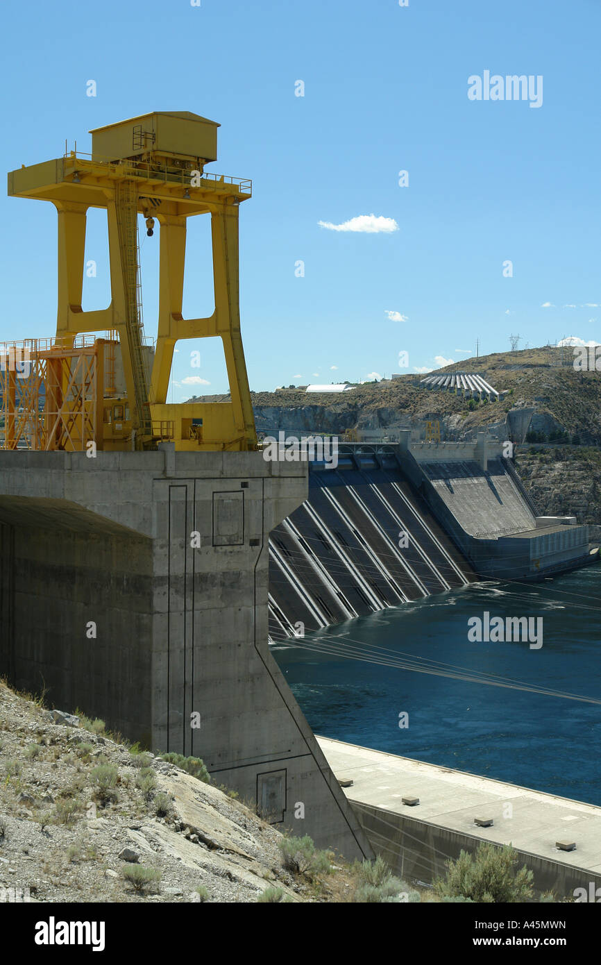 AJD55861, Coulee Dam, WA, Washington, Grand Coulee, Columbia River, Lake Franklin D. Roosevelt National Recreation Area, Banks Stock Photo