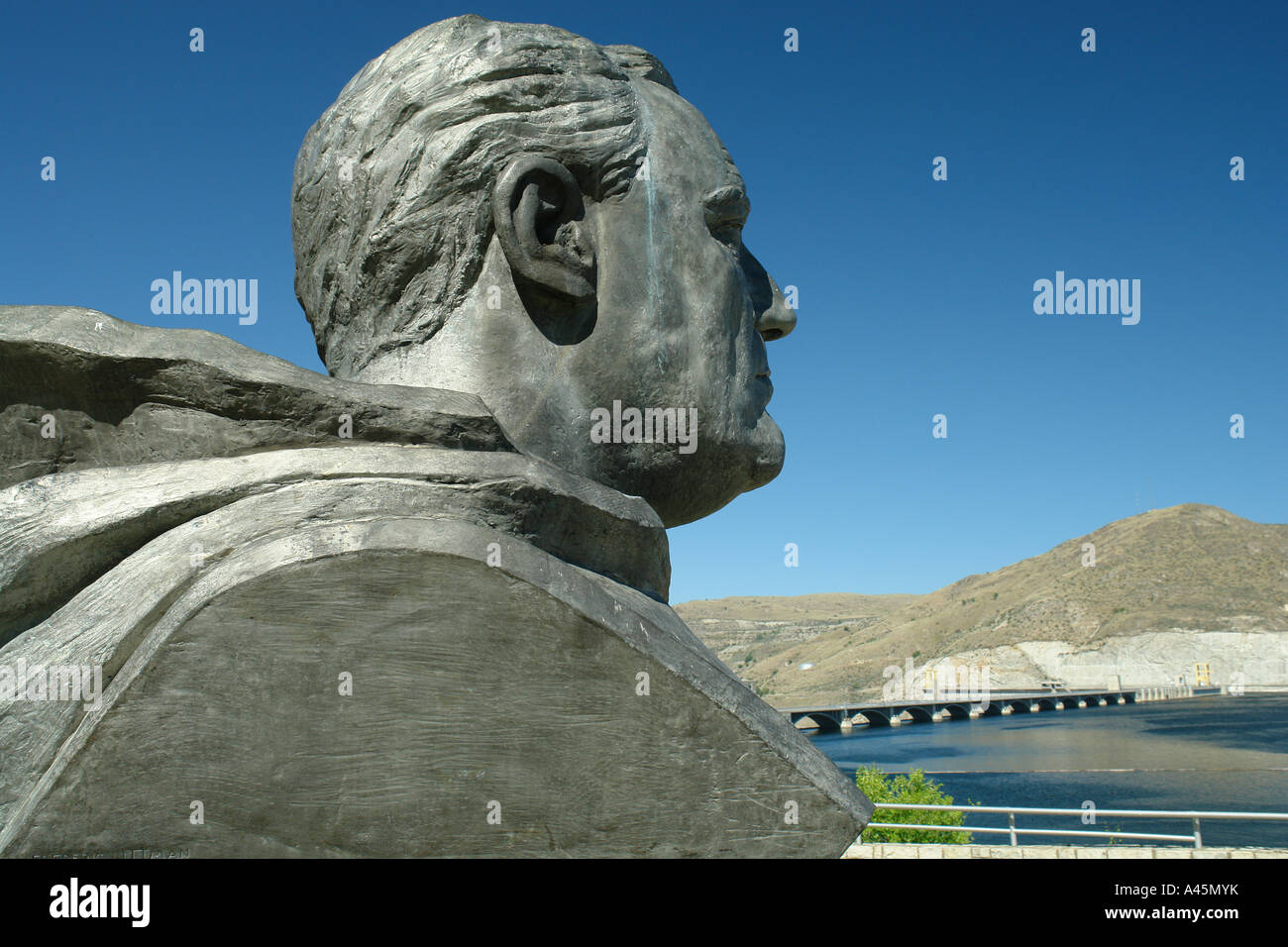 AJD55878, Coulee Dam, WA, Washington, Grand Coulee, Columbia River, Lake Franklin D. Roosevelt National Recreation Area, FDR Stock Photo