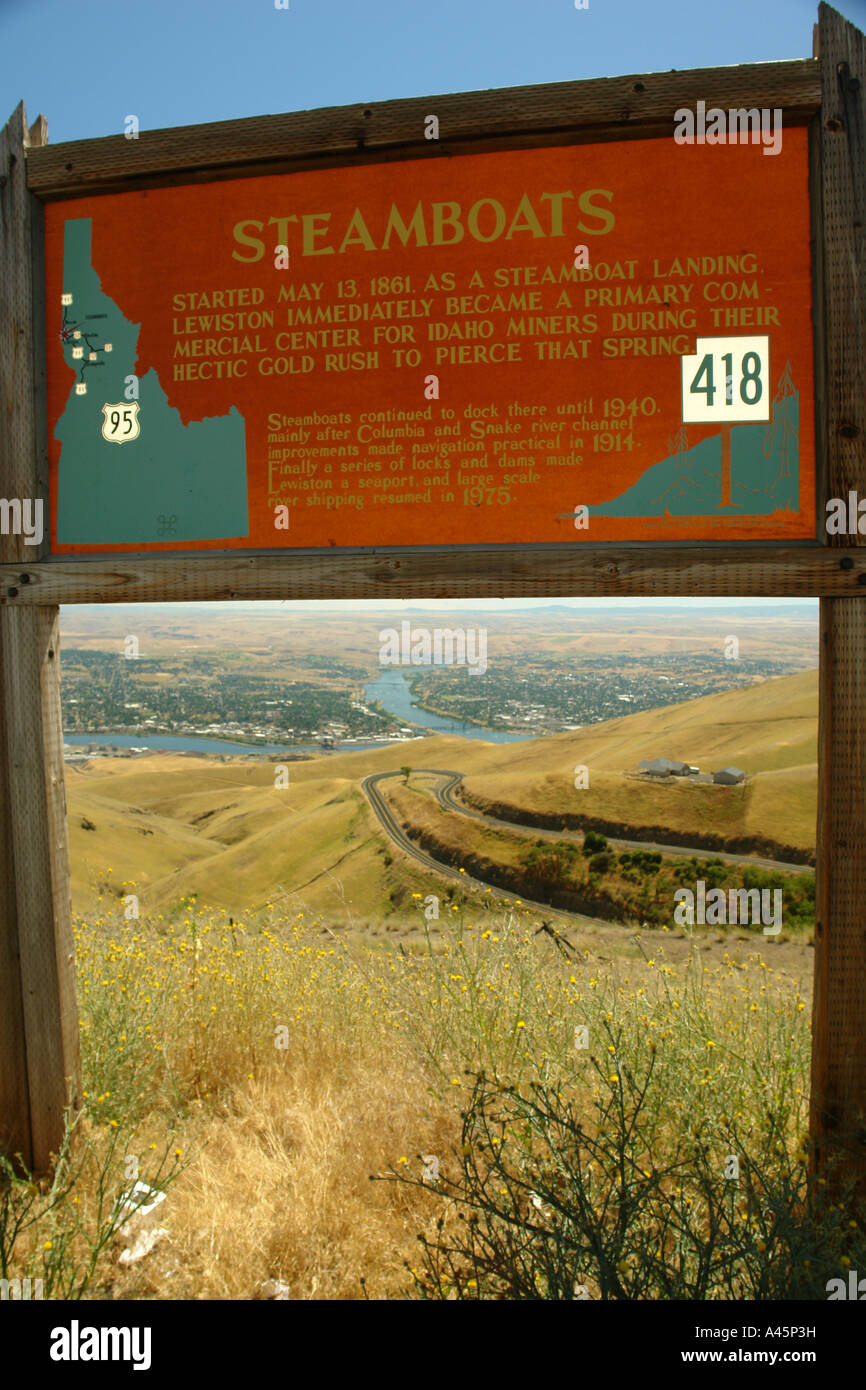 AJD56118, Lewiston, ID, Idaho, Snake and Clearwater Rivers, Steamboats, interpretive sign, historical marker Stock Photo