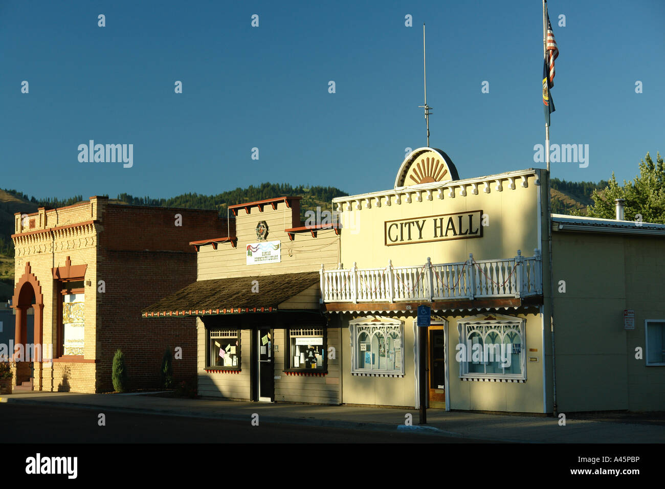 AJD56155, Kamiah, ID, Idaho, downtown, Library, City Hall Stock Photo