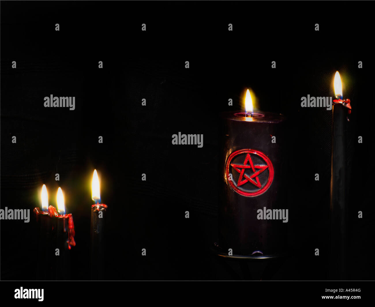 Candles Black and Red with Pentacle Stock Photo