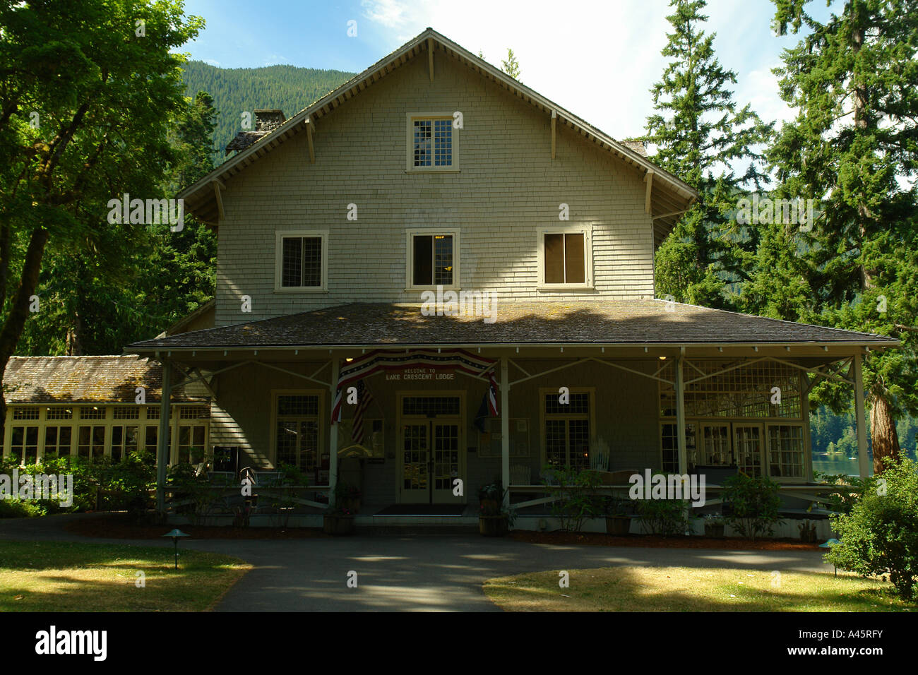 AJD55413, WA, Washington, Olympic Peninsula, Olympic National Park, Lake Crescent Lodge Stock