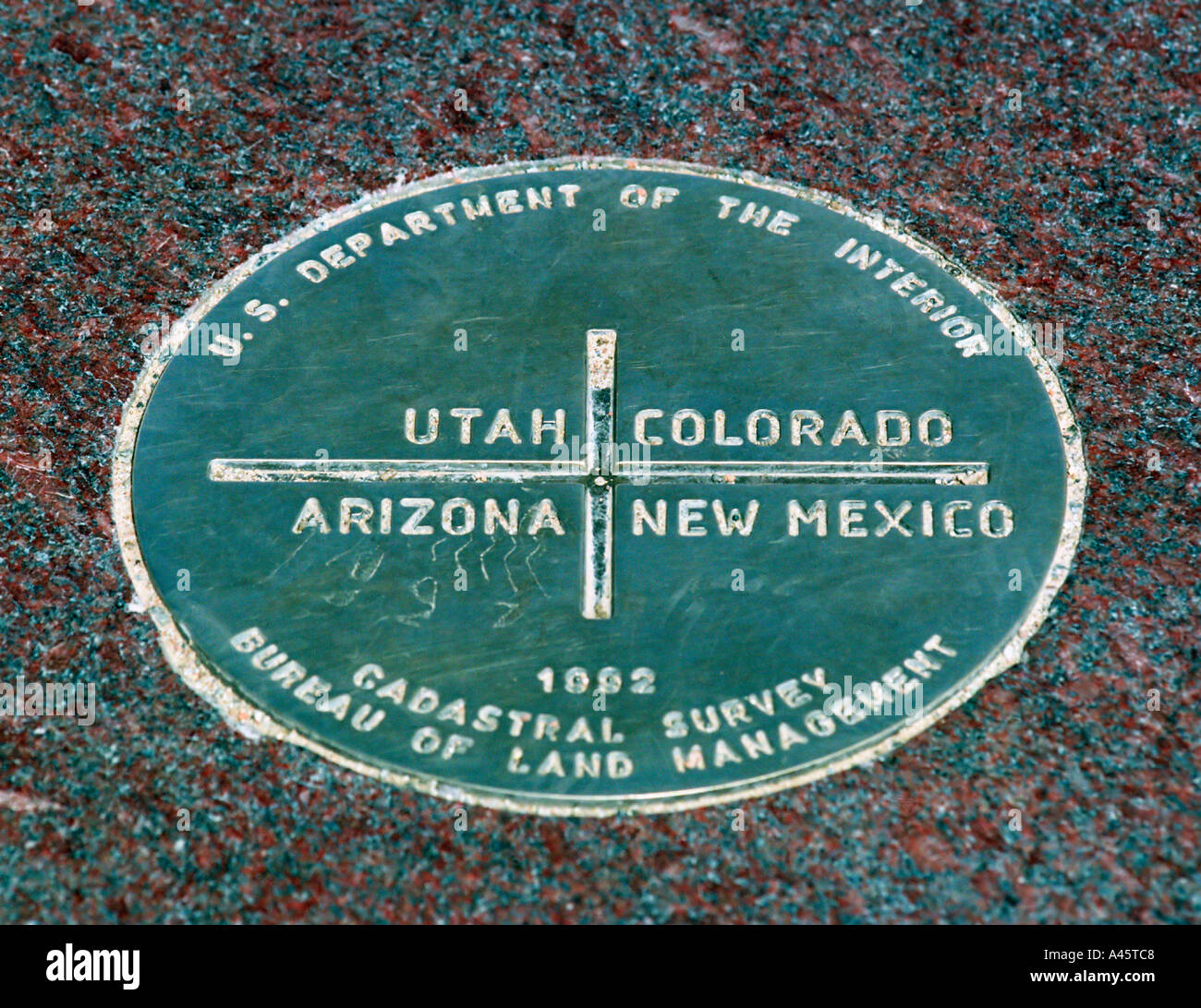 Plaque at the Four Corners Monument the only place where four states