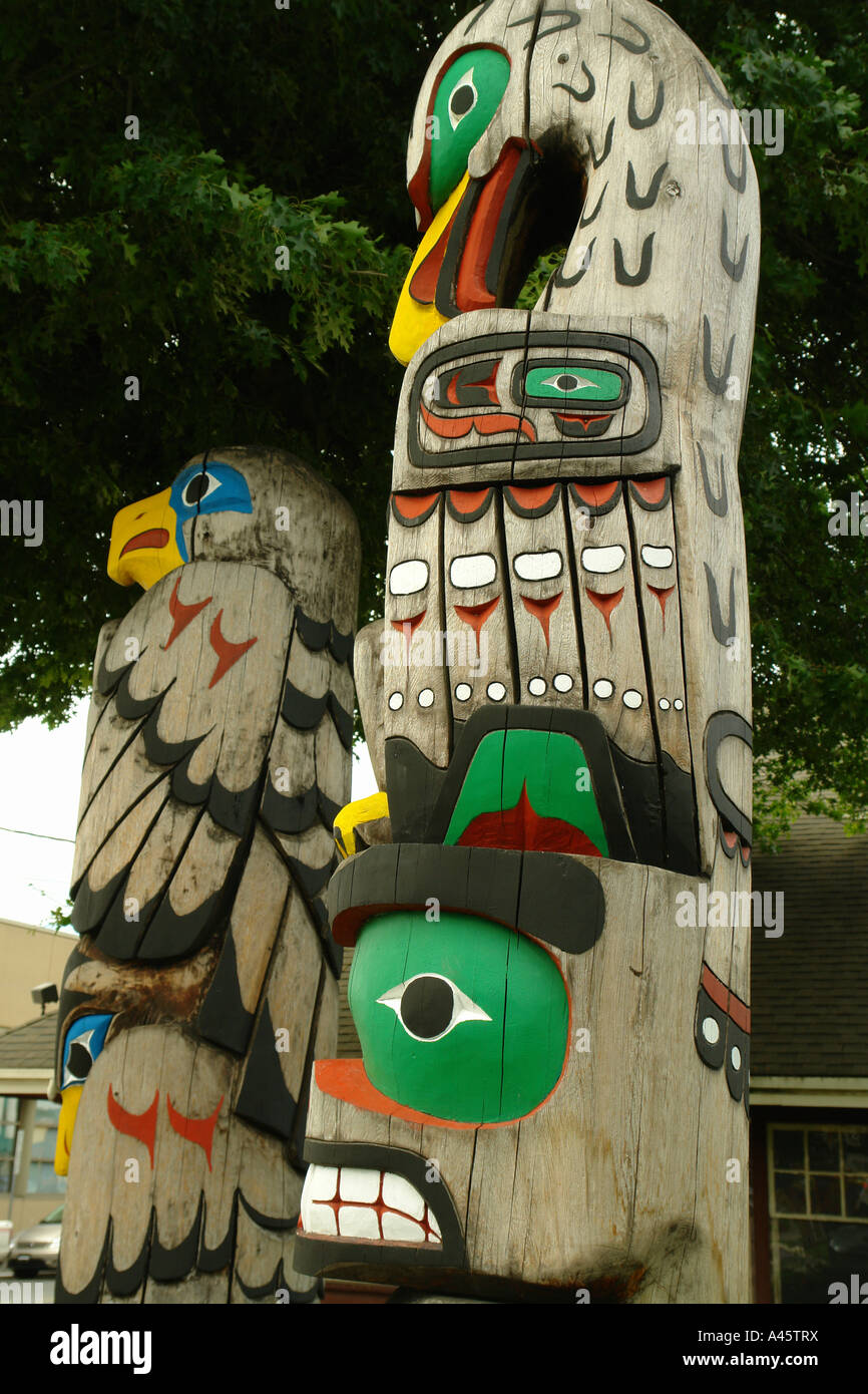 AJD55723, Duncan, British Columbia, Canada, Vancouver Island, Totem poles Stock Photo