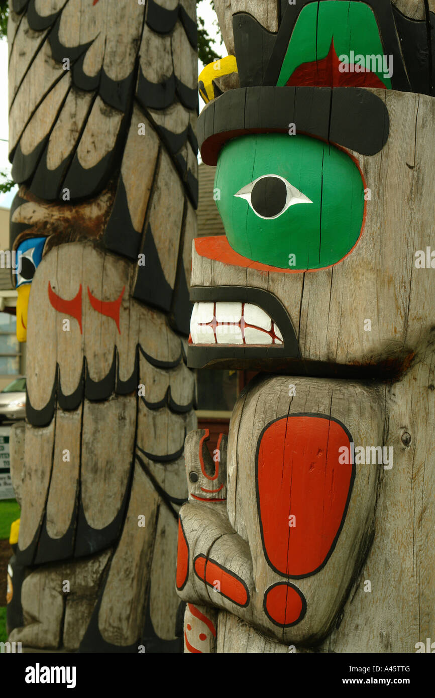 AJD55724, Duncan, British Columbia, Canada, Vancouver Island, Totem poles Stock Photo