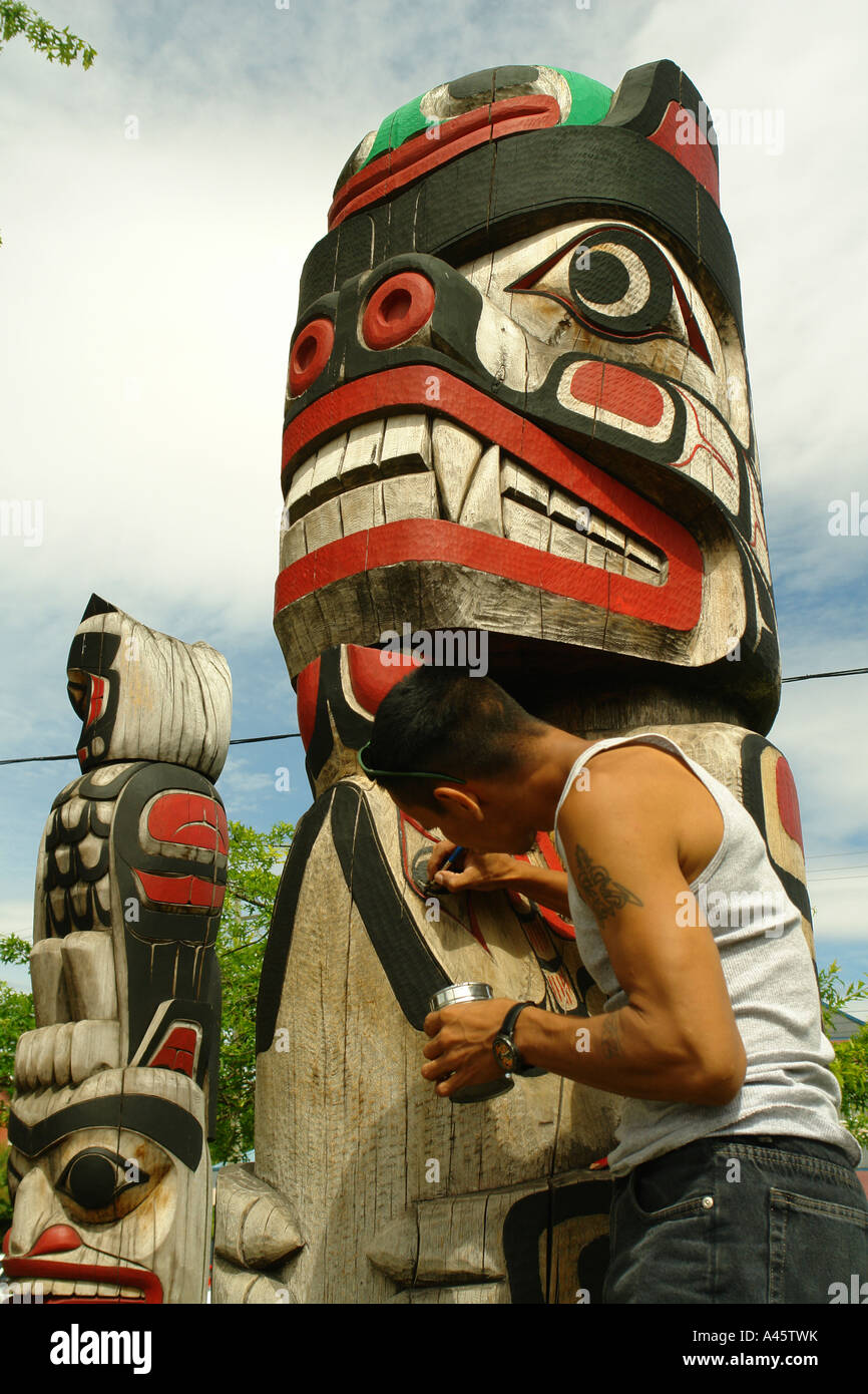 AJD55736, Duncan, British Columbia, Canada, Vancouver Island, Totem poles Stock Photo