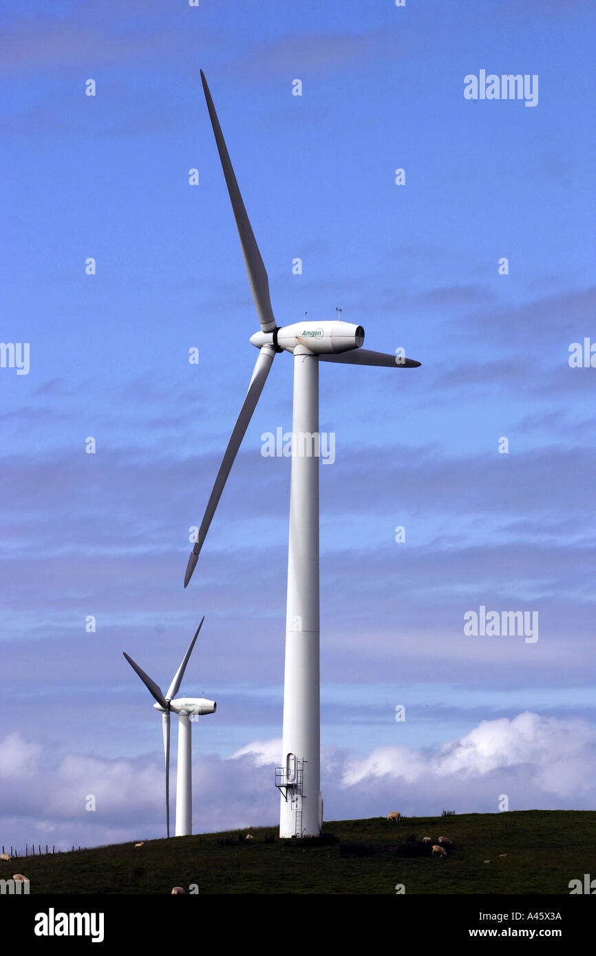 windmill electricity turbines on the mynydd gorddu wind farm near talybont in west wales Stock Photo