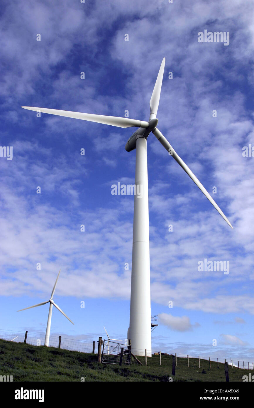 windmill electricity turbines on the mynydd gorddu wind farm near talybont in west wales Stock Photo