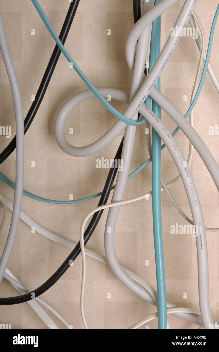 tangle of computer cables Stock Photo Alamy