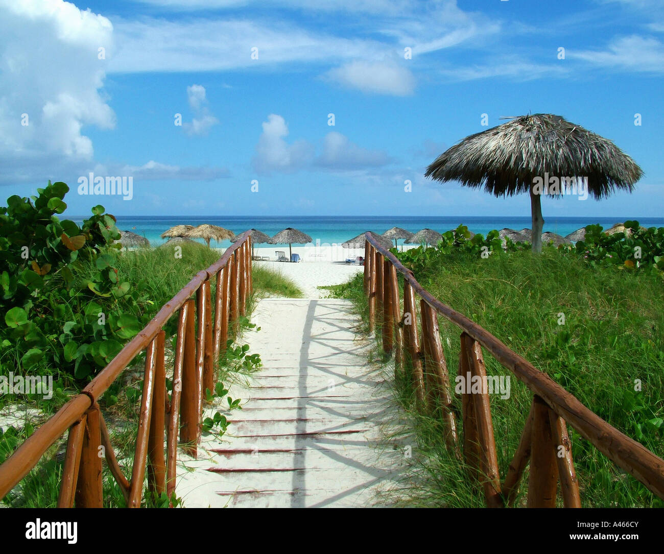 Sandy holiday pathway to beach vacation. Stock Photo