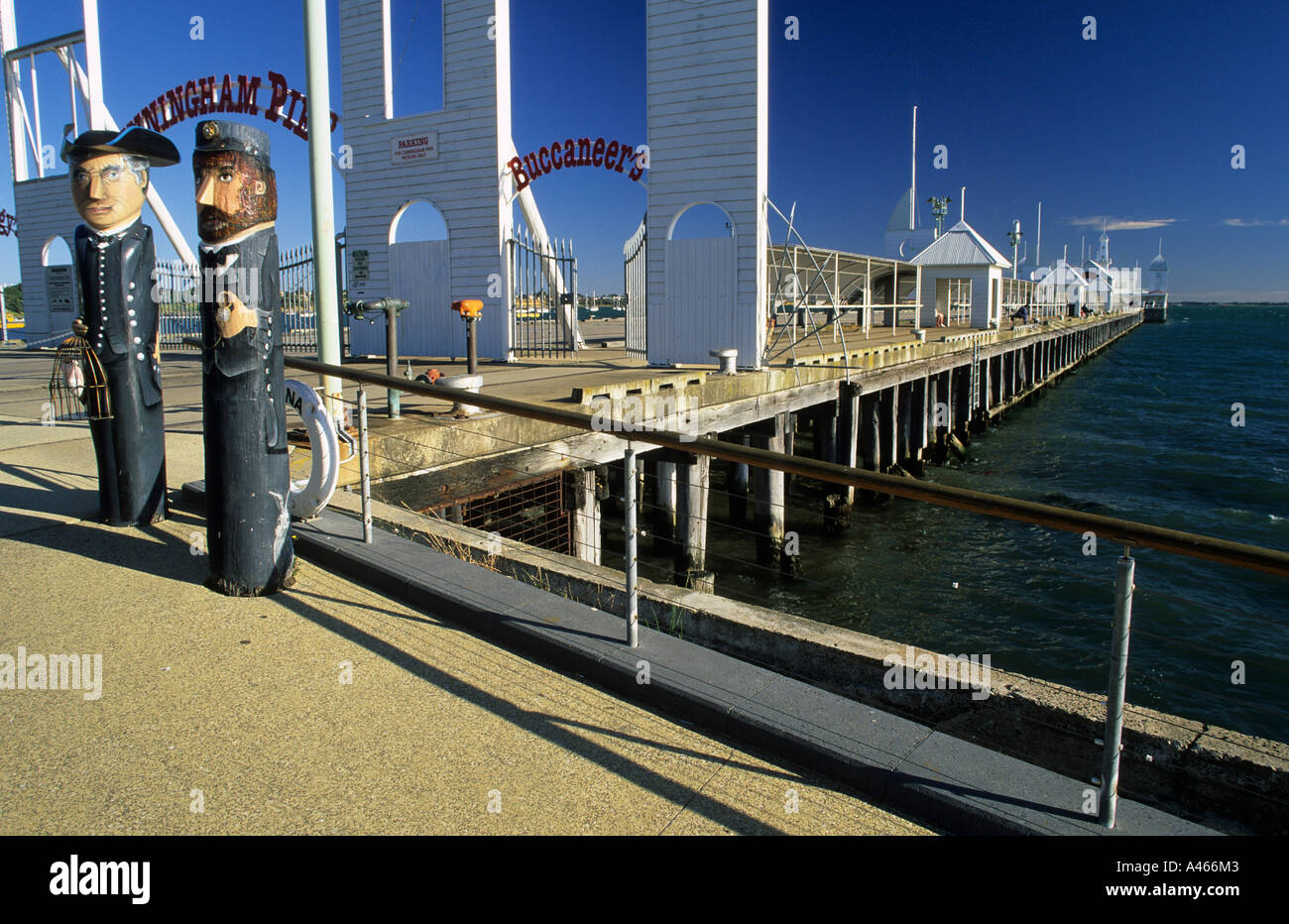 Bollards of artist Jan Mitchell at the seaside promenade, waterfront