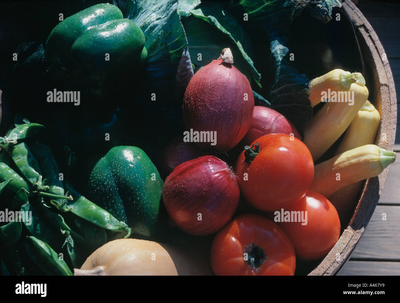 Bushel basket of home grown garden produce Stock Photo