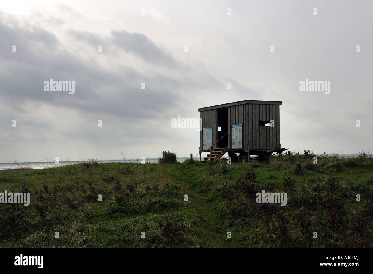 DEU Germany Schleswig Holstein Bird observation point of the Hallige Helmsand Stock Photo