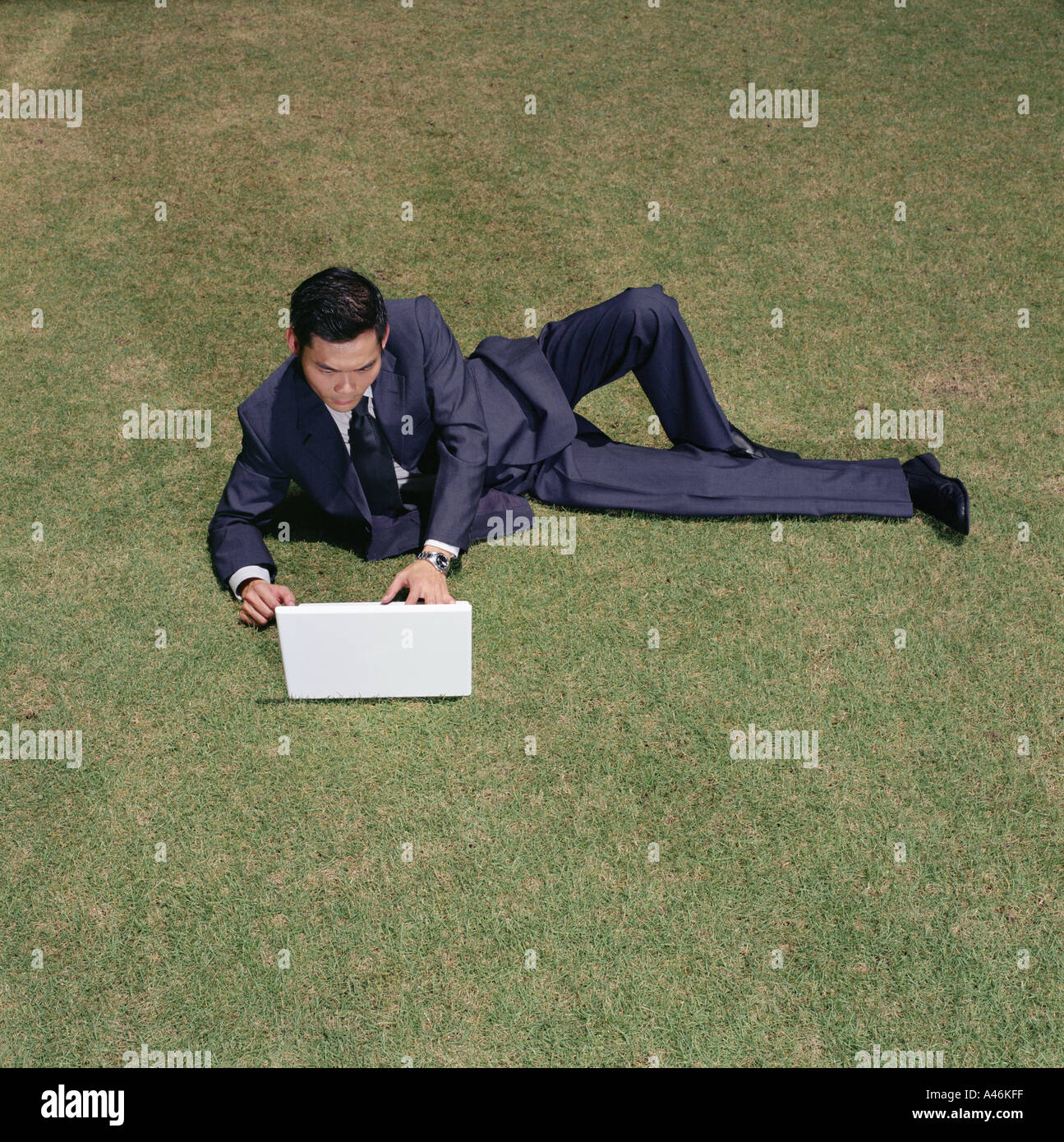 Businessman working in a field Stock Photo