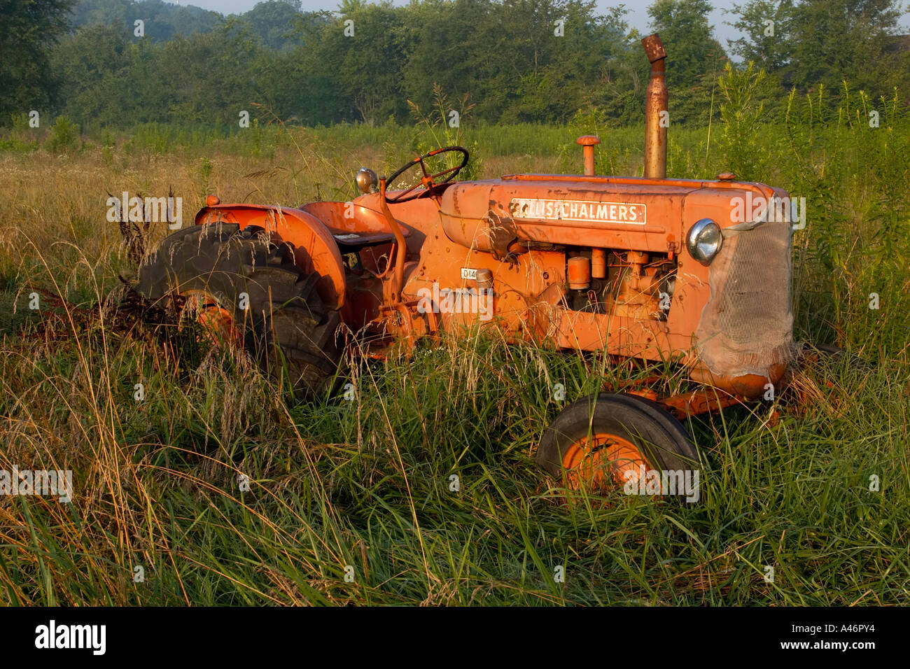 Old abandoned tractor in field of grass Stock Photo - Alamy