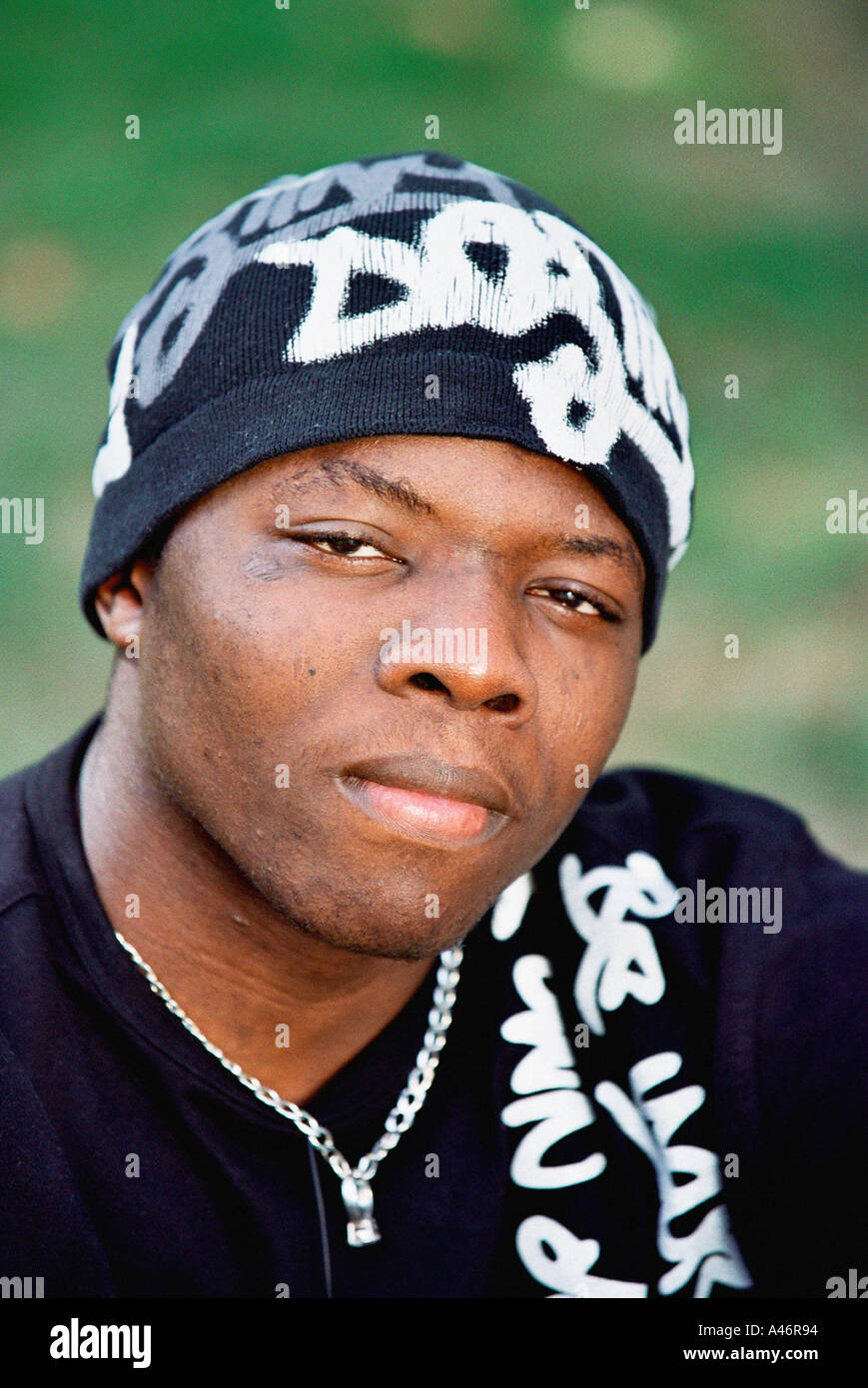 Young man wearing a knit hat Stock Photo