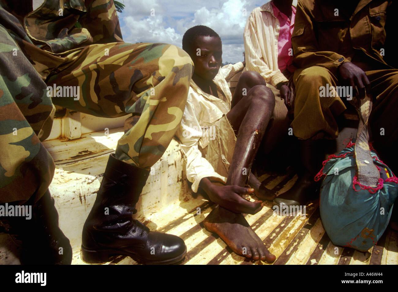 A young abductee fighter from the Lords Resistance Army recaptured by the Ugandan military Stock Photo