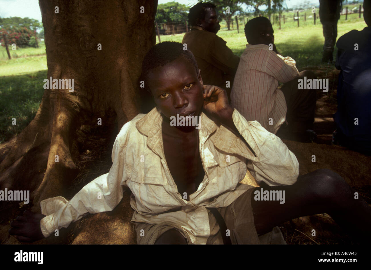 a young abductee fighter from the lords resistance army recaptured by the ugandan army Stock Photo