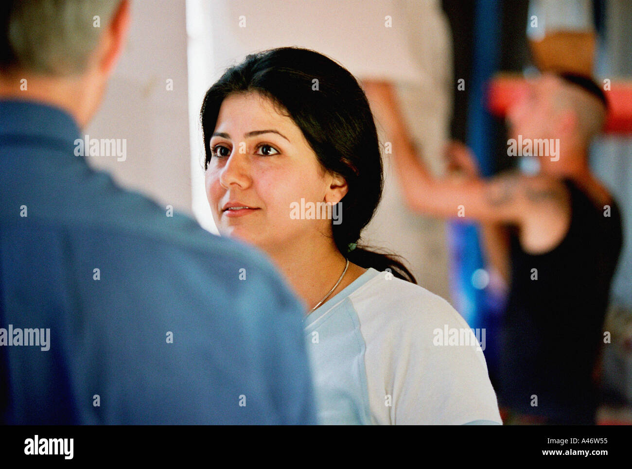 Teacher and student talking Stock Photo - Alamy