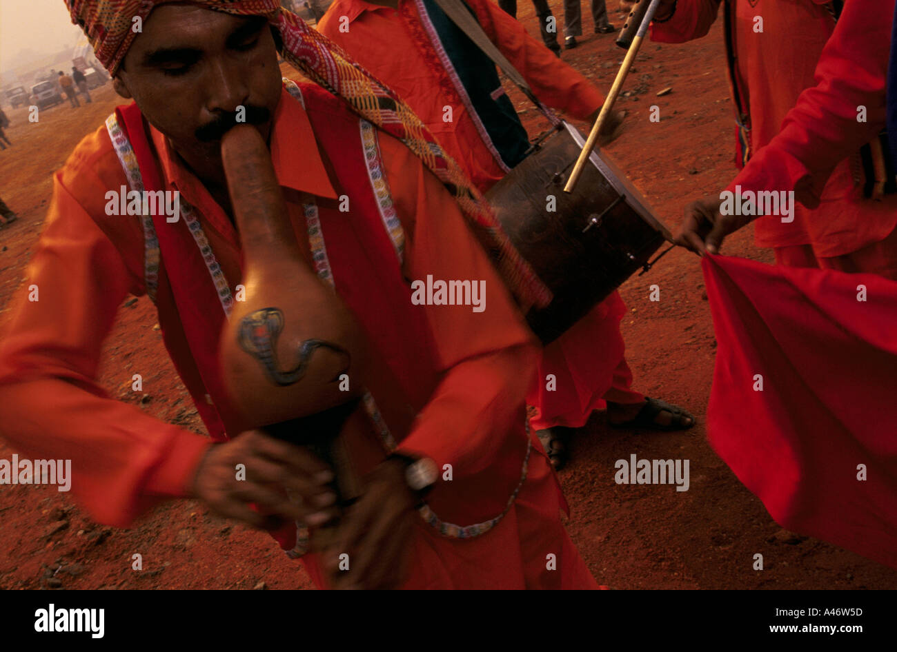 Traditional performers playing flutes in New Delhi India Stock Photo