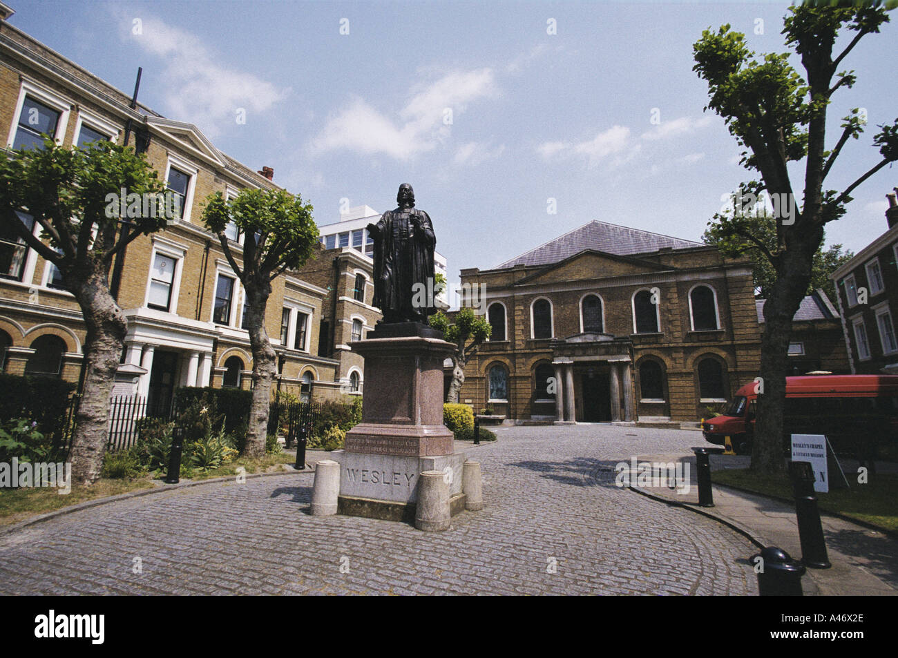 A statue of John Wesley, the founder of Methodism outside the Weslyan Chapel, London, UK Stock Photo