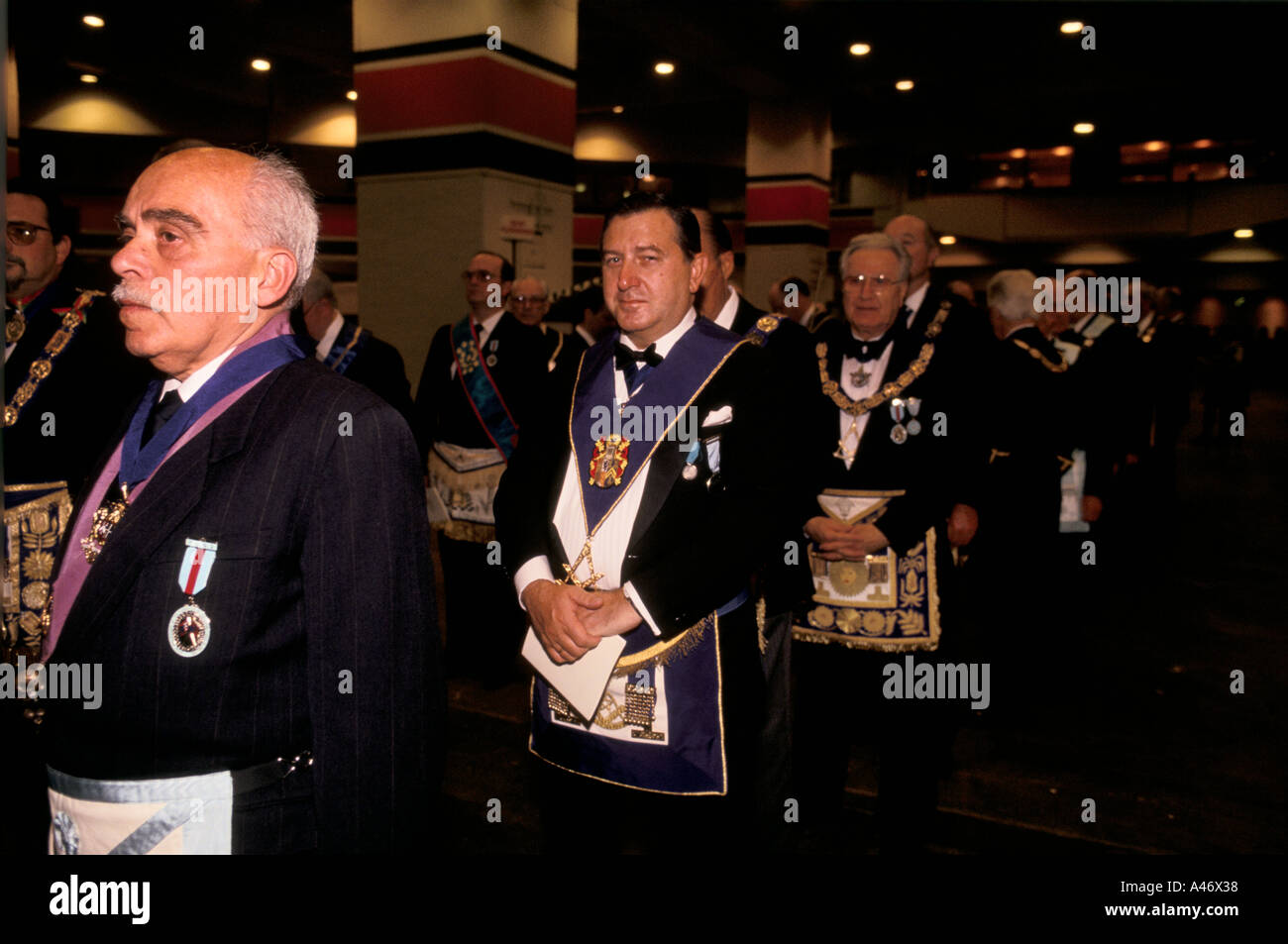 Freemasons in a service at Earls Court to celebrate the 275th anniversary of Grand Lodge, London, UK Stock Photo