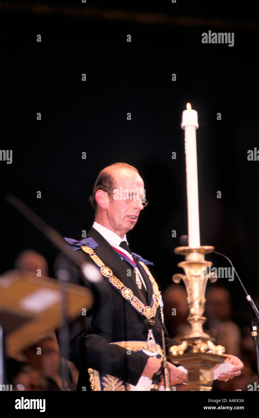 Prince Michael of Kent leads 12500 Freemasons in a service at Earls Court to celebrate the 275th anniversary of Grand Lodge Stock Photo