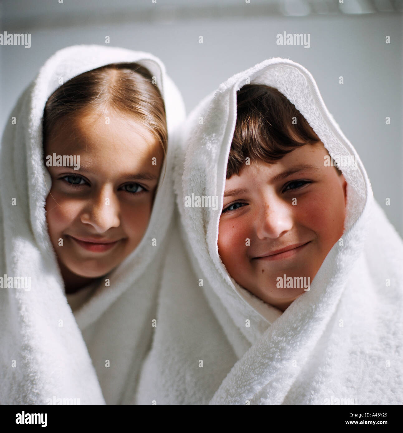 Children wearing towels on head Stock Photo Alamy