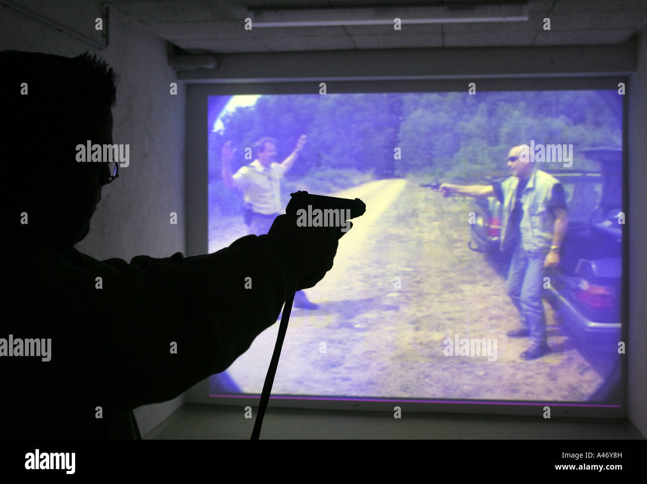 A Policeman shooting in a training center of the police departement in Koblenz, Rhineland-Palatinate, Germany Stock Photo