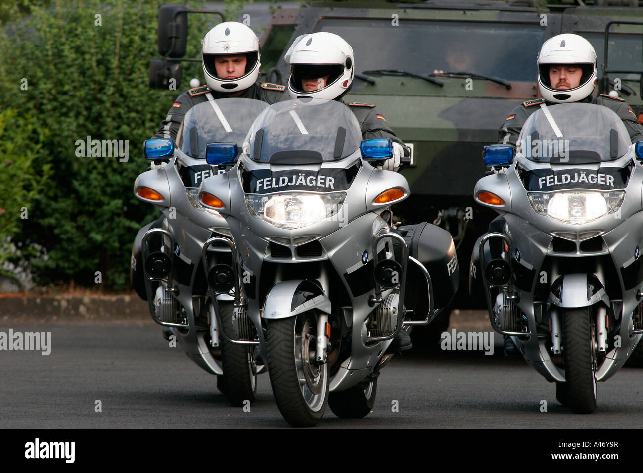 German Military Police on BMW-motorbikes Stock Photo