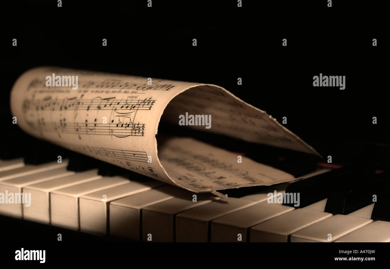 Piano and music sheets, photo composition Stock Photo Alamy