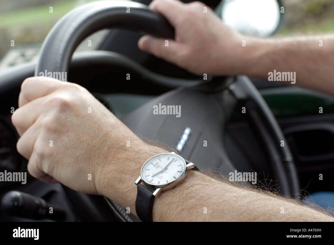 Hands on the Steering Wheel Driving Car 1 Stock Photo Alamy