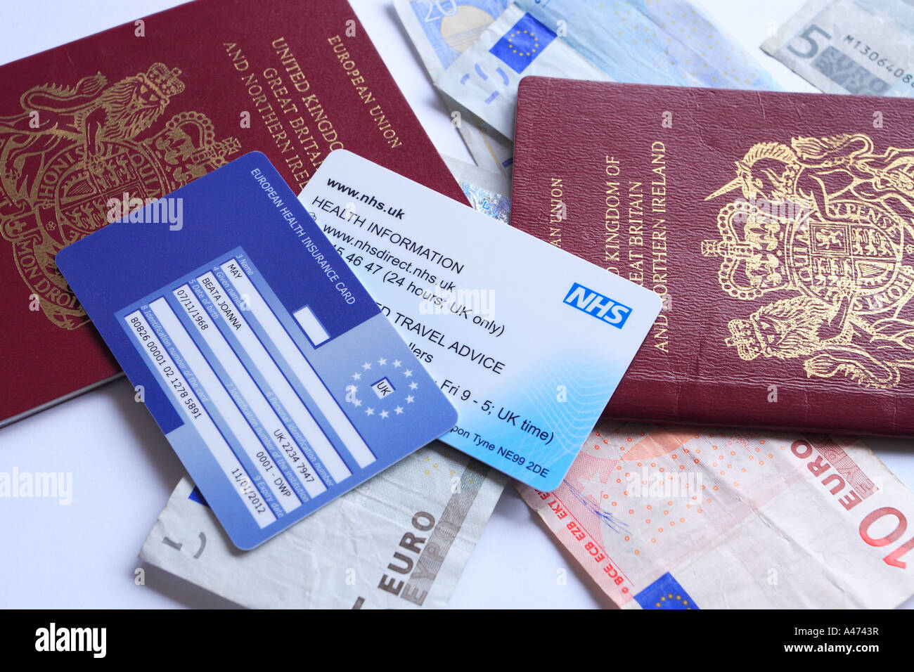 EHIC European Health Insurance Card travel insurance and passport Stock Photo