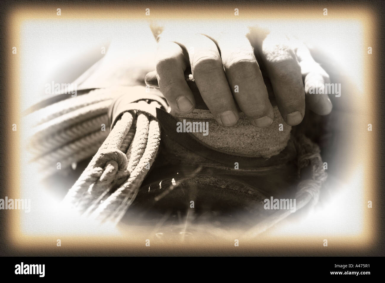 Closeup of cowboy s hand Stock Photo