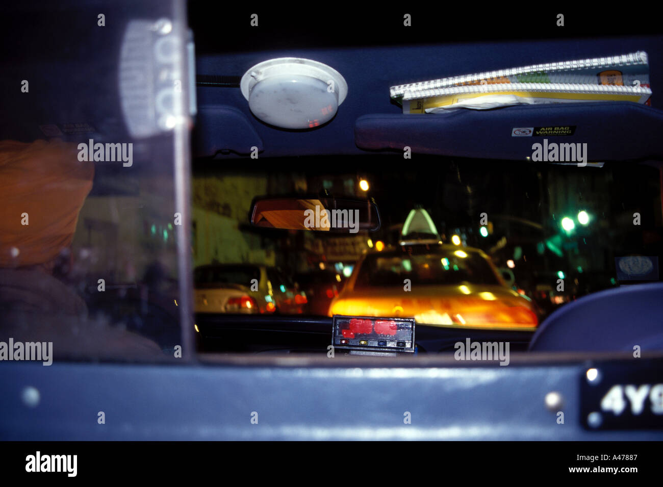 The inside of a New York City Taxi Cab with a Sikh driver New York city USA Stock Photo