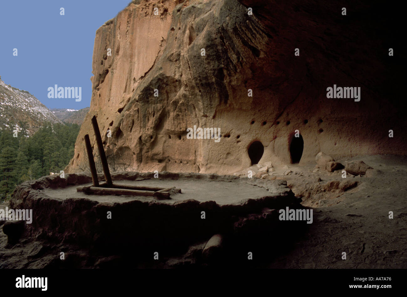 Alcove House Ceremonial Cave Kiva entrance Bandelier National Monument