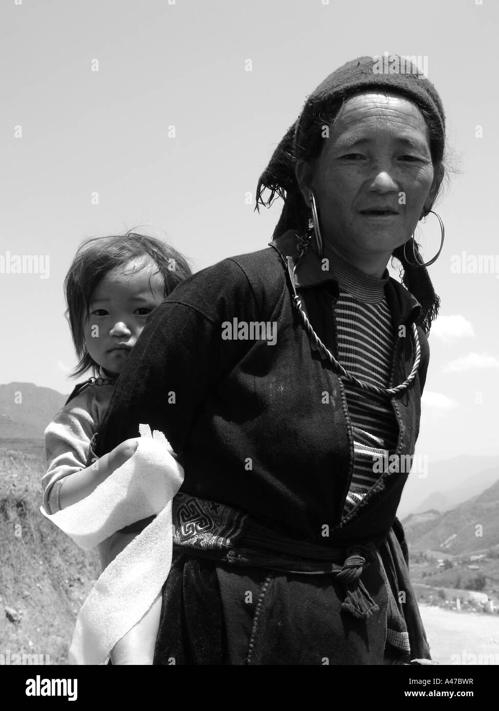 Mother and daughter of a small village near Sapa in northern Vietnam. Stock Photo