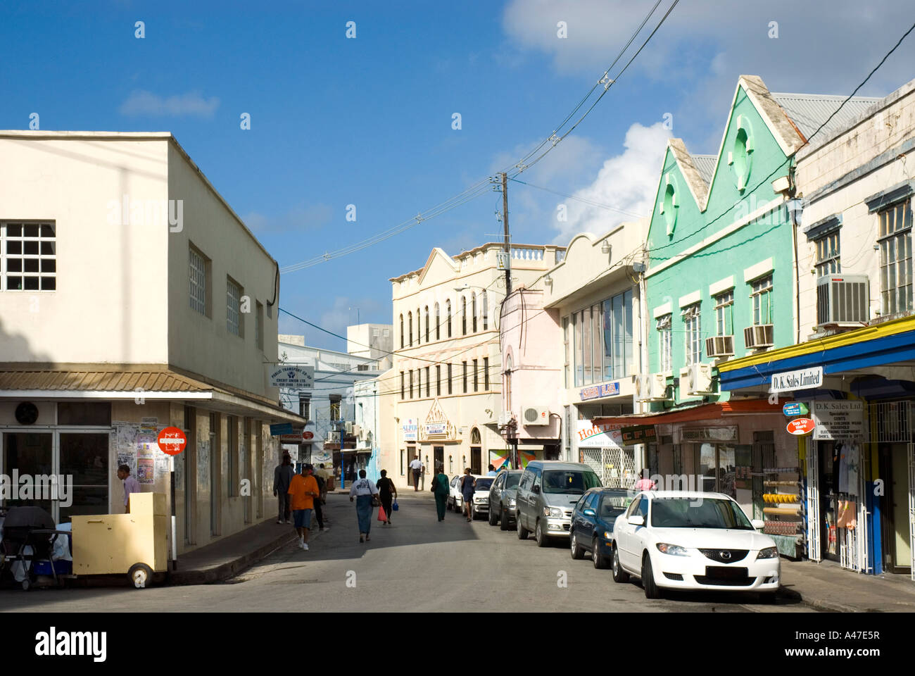 Typical City Street, Bridgetown, Barbados Stock Photo
