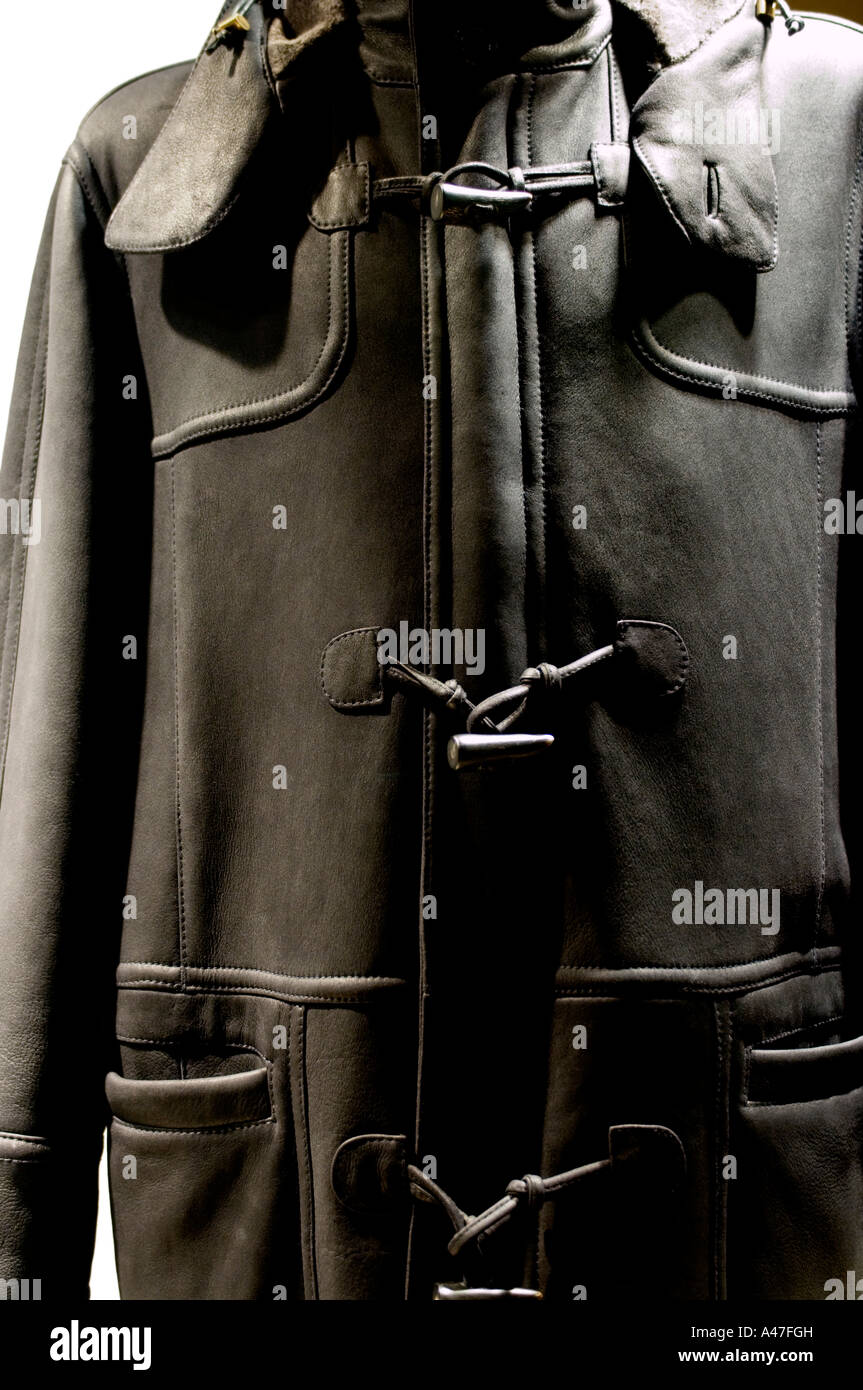 black leather winter coat