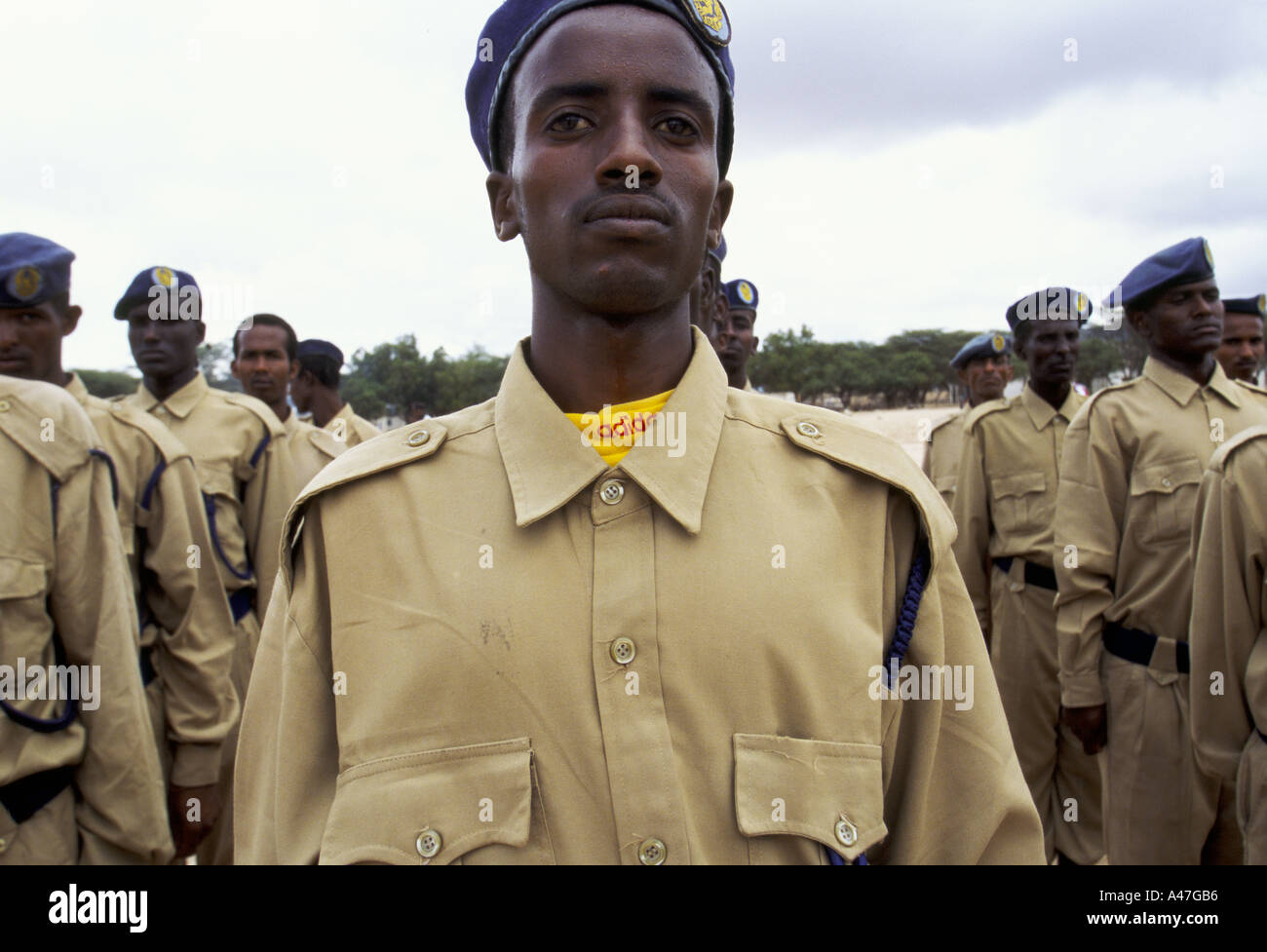 new police officers practice for their passing out ceremony in Madhera self declared independent country of Somaliland Stock Photo
