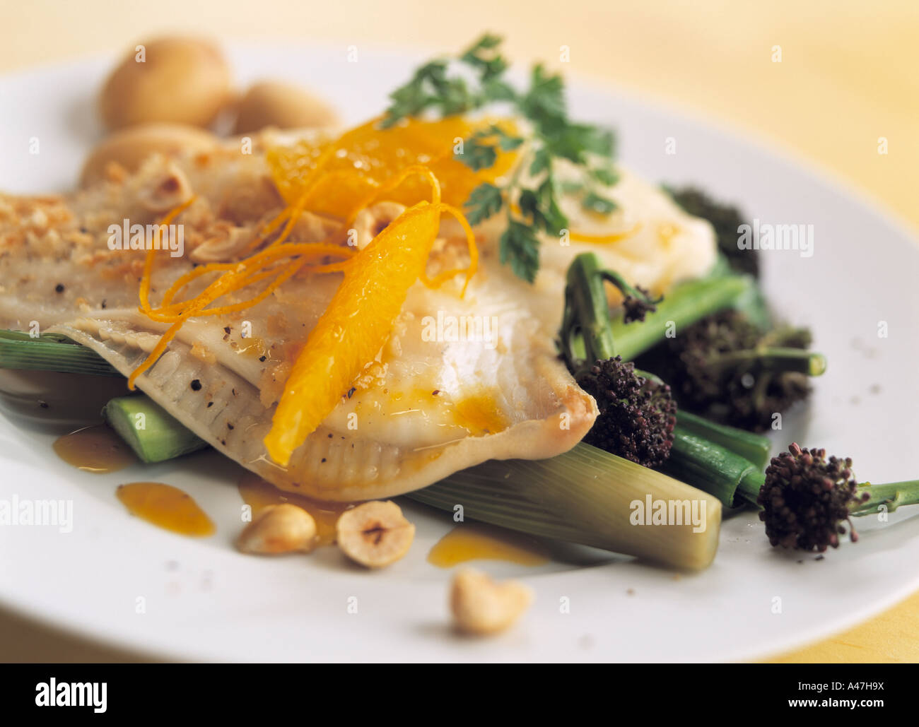 Lemon sole and vegetables editorial food Stock Photo Alamy