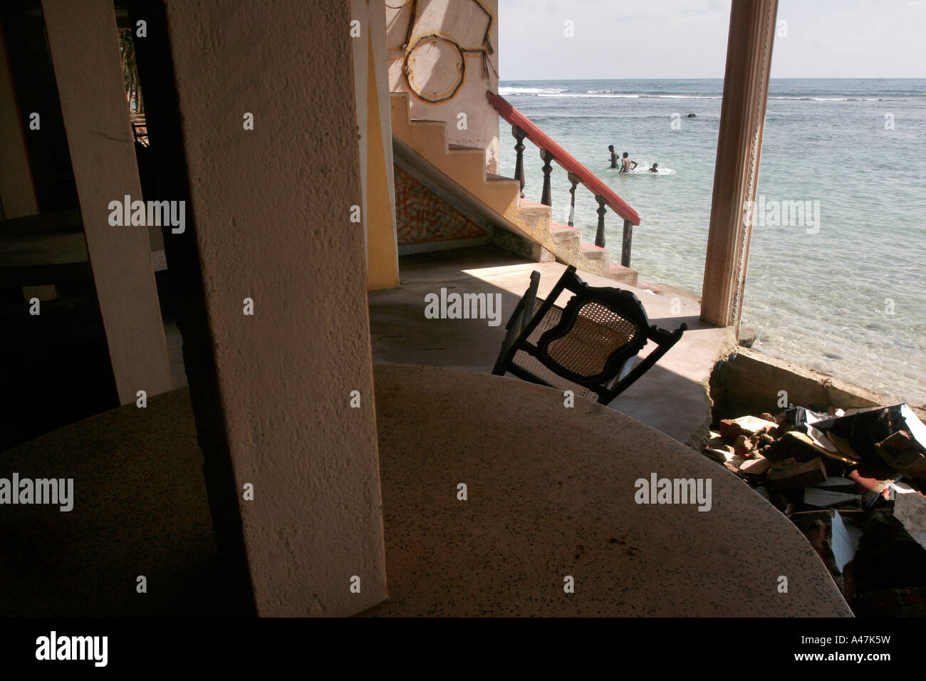 The Milton Beach Hotel still lays damaged almost a year after a tsunami hit Sri Lanka Stock Photo